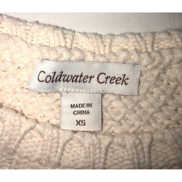 Coldwater Creek Womens Size XS Cable Knit Sweater Ivory Off White Cotton Blend - Picture 4 of 8